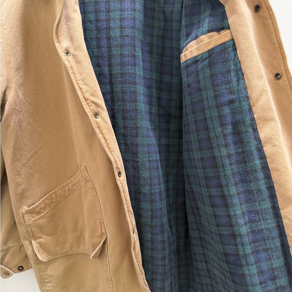 Men's Vintage Tan Barn Jacket with Brown Leather Collar - Picture 9 of 10